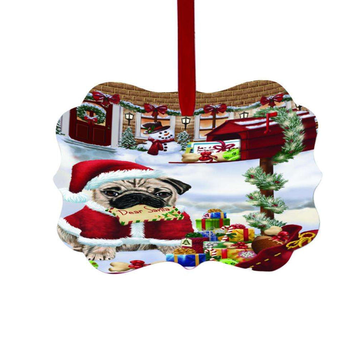 Pug Dog Dear Santa Letter Christmas Holiday Mailbox Double-Sided Photo Benelux Christmas Ornament LOR49073