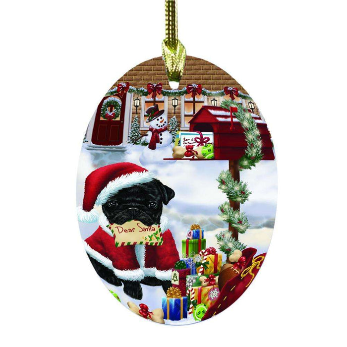 Pug Dog Dear Santa Letter Christmas Holiday Mailbox Oval Glass Christmas Ornament OGOR49072