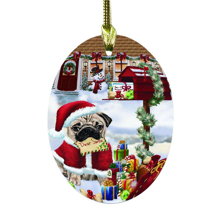 Pug Dog Dear Santa Letter Christmas Holiday Mailbox Oval Glass Christmas Ornament OGOR49073