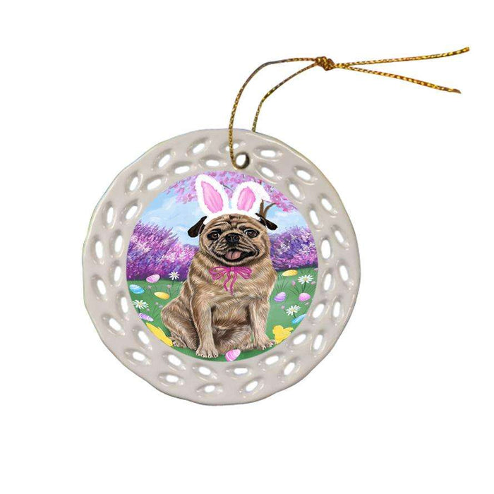 Pug Dog Easter Holiday Ceramic Doily Ornament DPOR49222