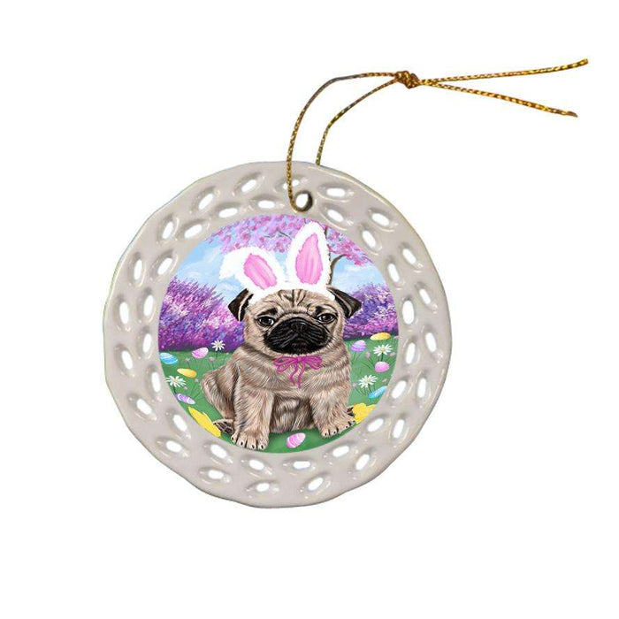 Pug Dog Easter Holiday Ceramic Doily Ornament DPOR49224