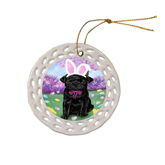 Pug Dog Easter Holiday Ceramic Doily Ornament DPOR49225