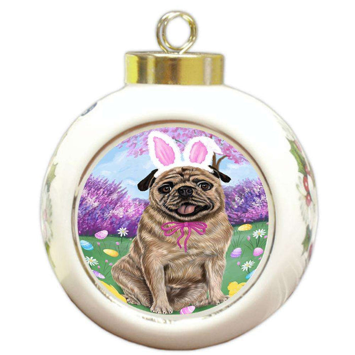 Pug Dog Easter Holiday Round Ball Christmas Ornament RBPOR49222