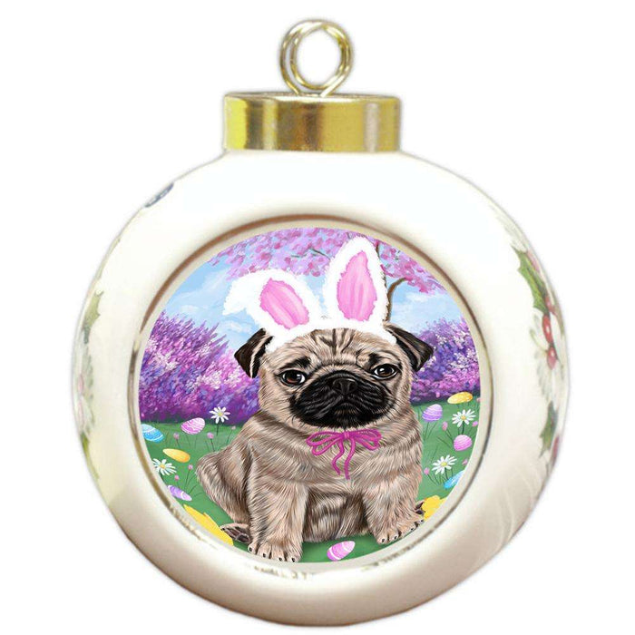 Pug Dog Easter Holiday Round Ball Christmas Ornament RBPOR49224