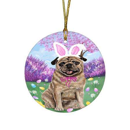 Pug Dog Easter Holiday Round Flat Christmas Ornament RFPOR49213