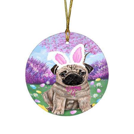Pug Dog Easter Holiday Round Flat Christmas Ornament RFPOR49215