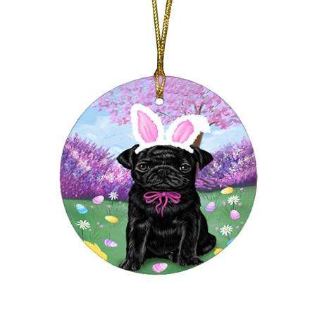 Pug Dog Easter Holiday Round Flat Christmas Ornament RFPOR49216