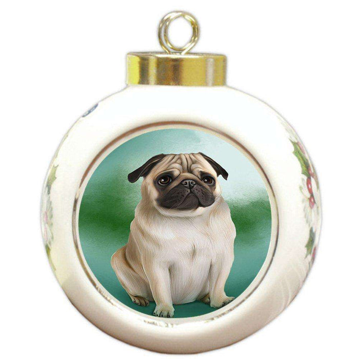 Pug Dog Round Ball Christmas Ornament RBPOR48349