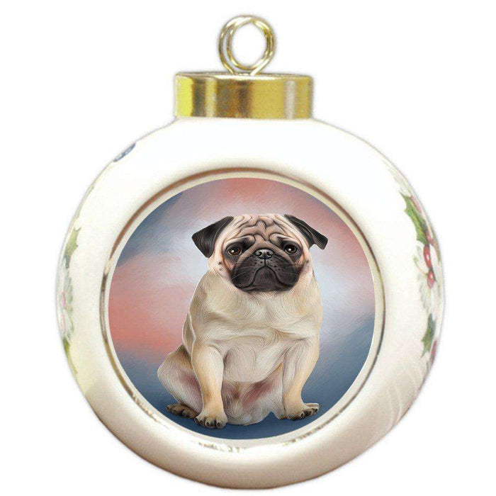 Pug Dog Round Ball Christmas Ornament RBPOR48350