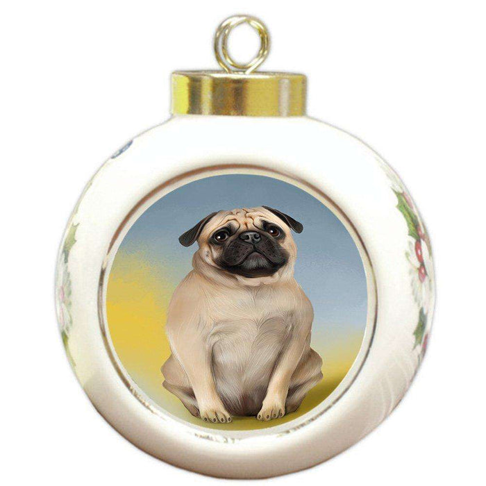 Pug Dog Round Ball Christmas Ornament RBPOR48351