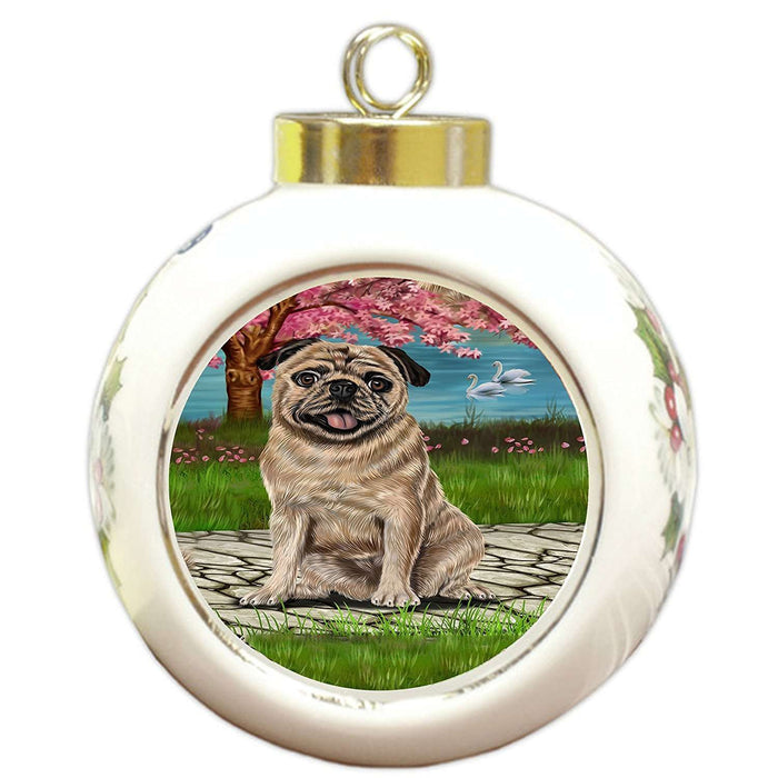 Pug Dog Round Ball Christmas Ornament