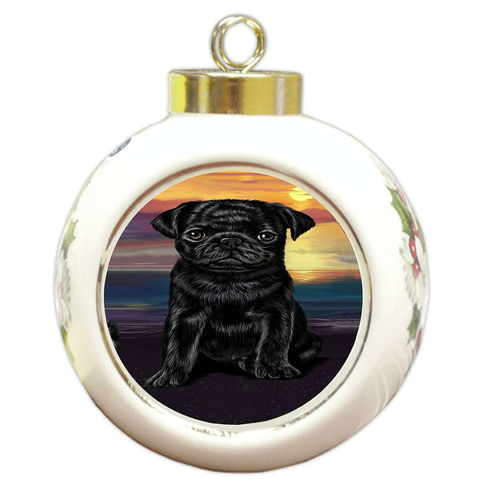 Pug Dog Round Ball Christmas Ornament