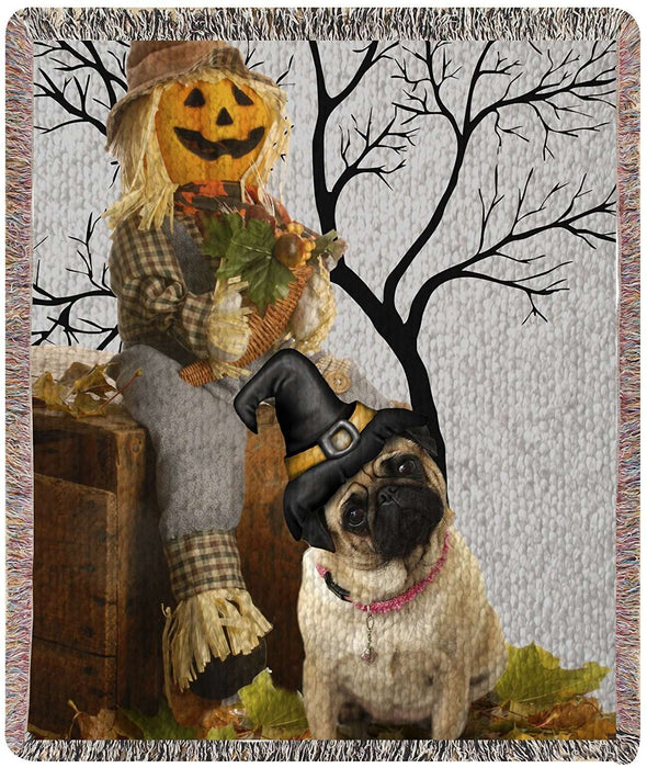 Pug Halloween Woven Throw Blanket 54 x 38