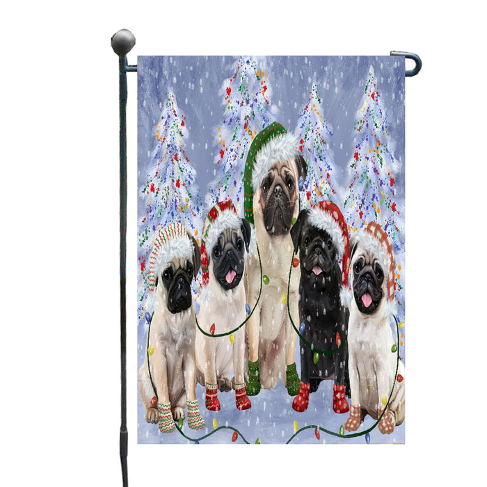 Christmas Lights and Pug Dogs Garden Flags- Outdoor Double Sided Garden Yard Porch Lawn Spring Decorative Vertical Home Flags 12 1/2"w x 18"h