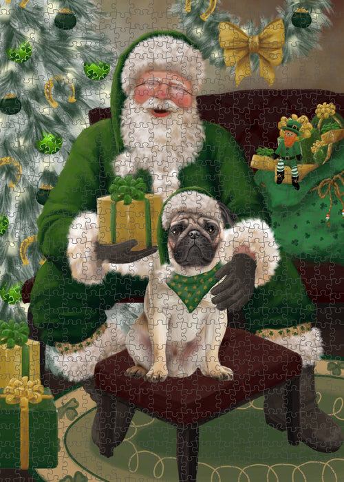 Christmas Irish Santa with Gift and Pug Dog Puzzle with Photo Tin PUZL100532