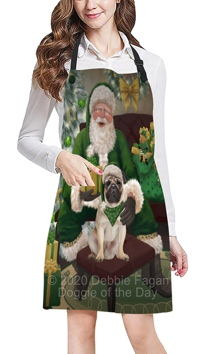 Christmas Irish Santa with Gift and Pug Dog Apron Apron-48334