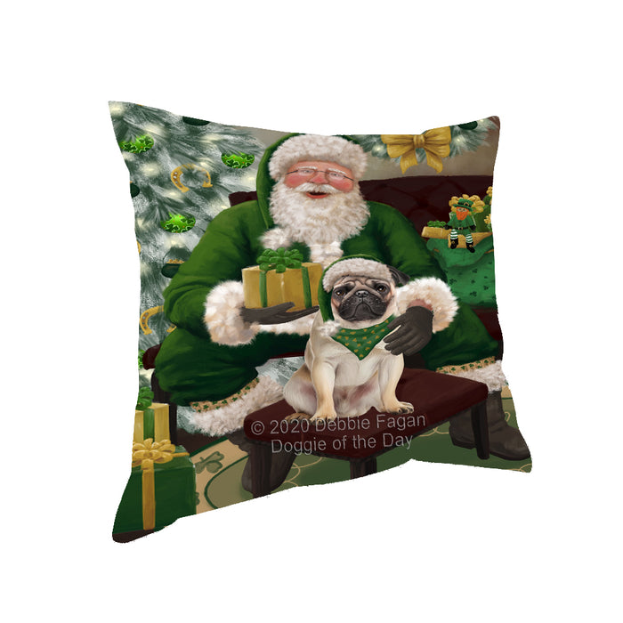 Christmas Irish Santa with Gift and Pug Dog Pillow PIL86916