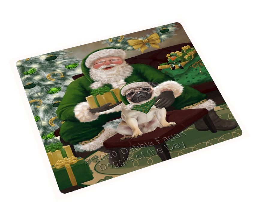 Christmas Irish Santa with Gift and Pug Dog Cutting Board - Easy Grip Non-Slip Dishwasher Safe Chopping Board Vegetables C78427