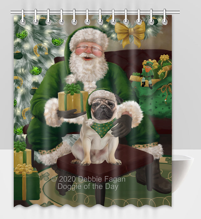 Christmas Irish Santa with Gift and Pug Dog Shower Curtain Bathroom Accessories Decor Bath Tub Screens SC168
