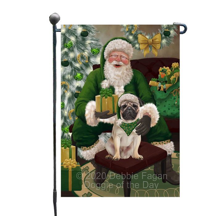 Christmas Irish Santa with Gift and Pug Dog Garden Flag GFLG66674