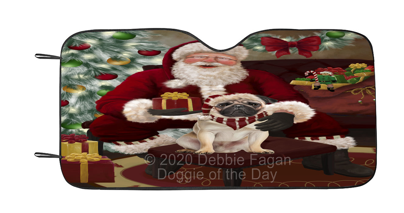 Santa's Christmas Surprise Pug Dog Car Sun Shade Cover Curtain