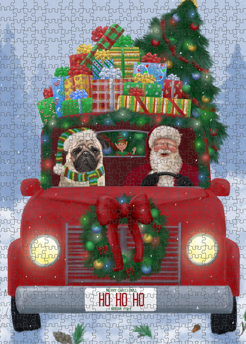 Christmas Honk Honk Red Truck Here Comes with Santa and Pug Dog Puzzle with Photo Tin PUZL100144