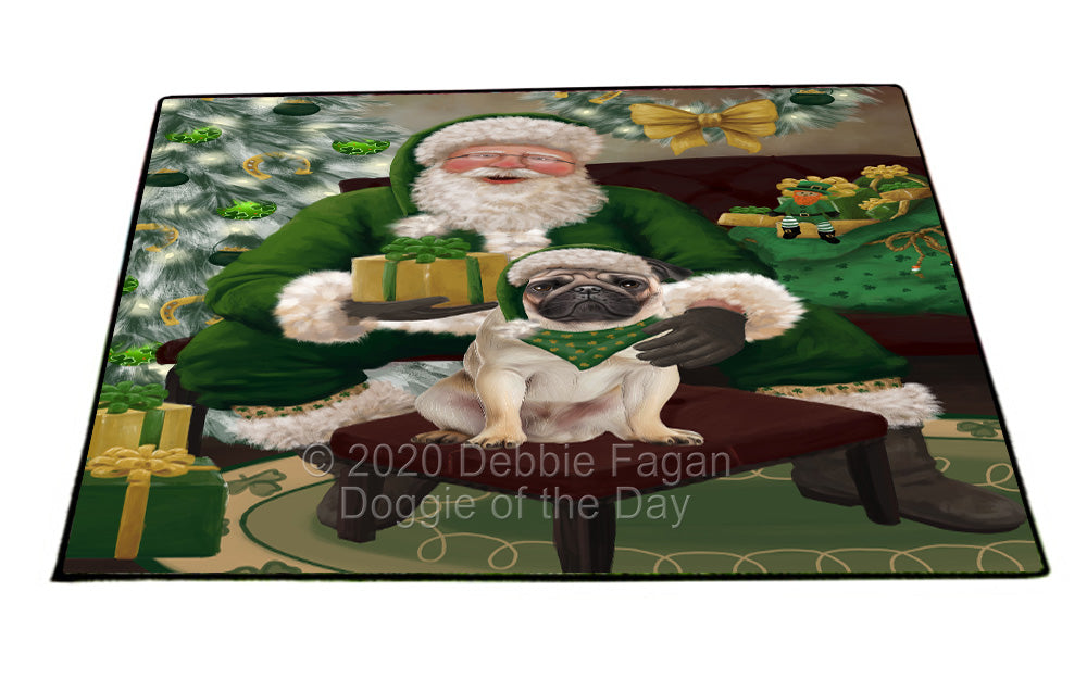 Christmas Irish Santa with Gift and Pug Dog Indoor/Outdoor Welcome Floormat - Premium Quality Washable Anti-Slip Doormat Rug FLMS57247