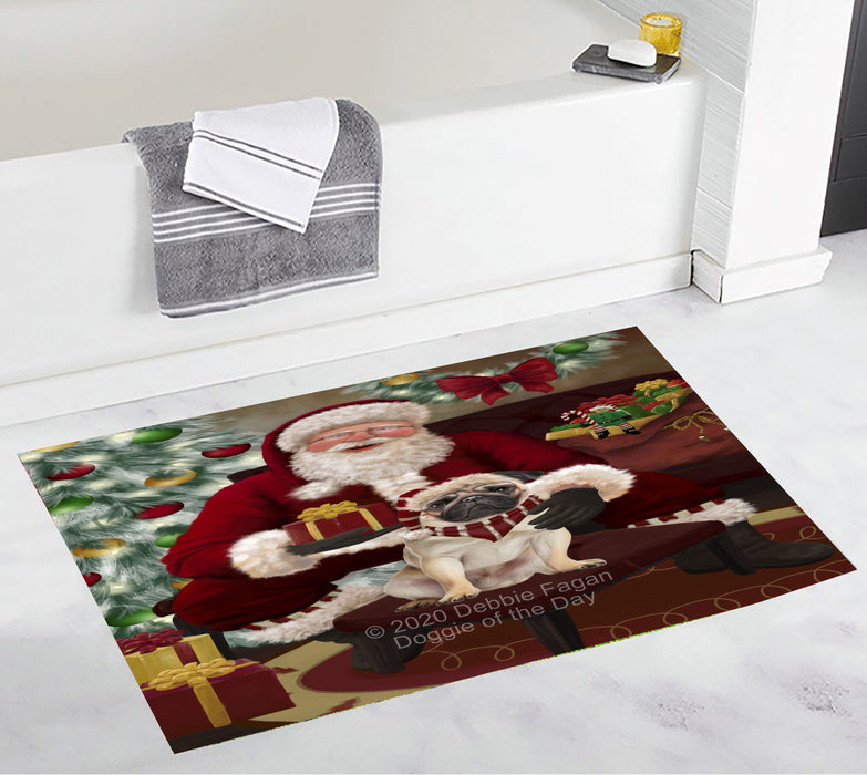 Santa's Christmas Surprise Pug Dog Bathroom Rugs with Non Slip Soft Bath Mat for Tub BRUG55582