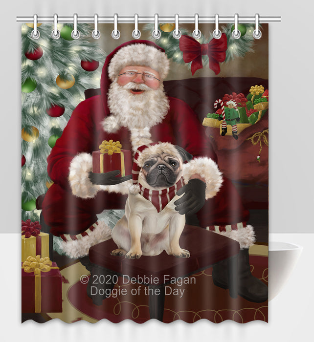 Santa's Christmas Surprise Pug Dog Shower Curtain Bathroom Accessories Decor Bath Tub Screens SC267