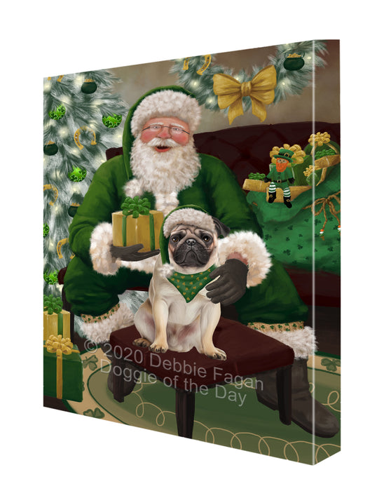 Christmas Irish Santa with Gift and Pug Dog Canvas Print Wall Art Décor CVS147968