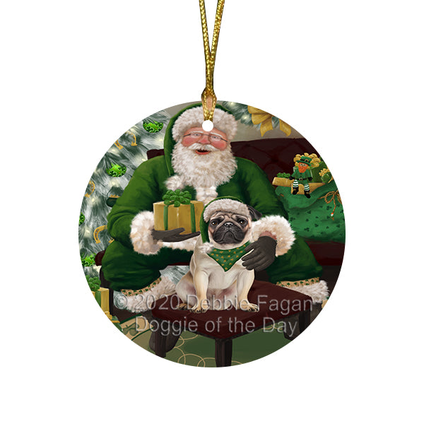 Christmas Irish Santa with Gift and Poodle Dog Round Flat Christmas Ornament RFPOR57956