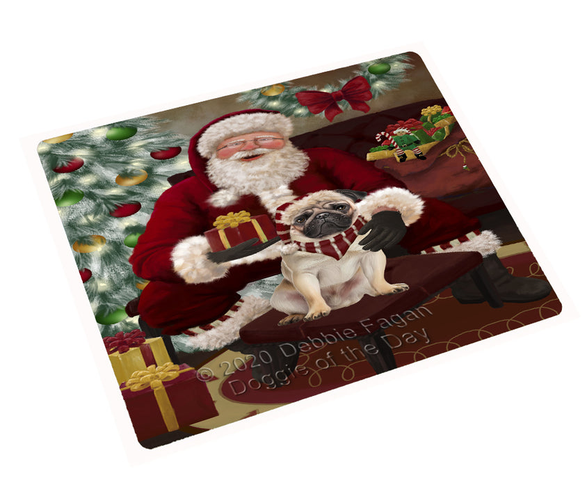 Santa's Christmas Surprise Pug Dog Cutting Board - Easy Grip Non-Slip Dishwasher Safe Chopping Board Vegetables C78724