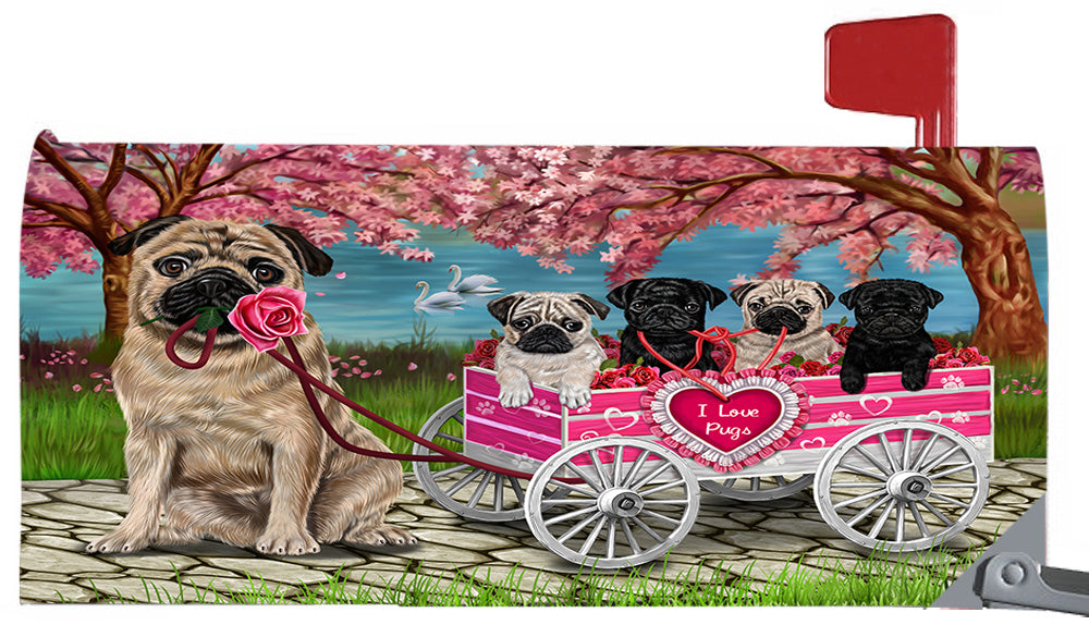 I Love Pug Dogs in a Cart Magnetic Mailbox Cover MBC48573