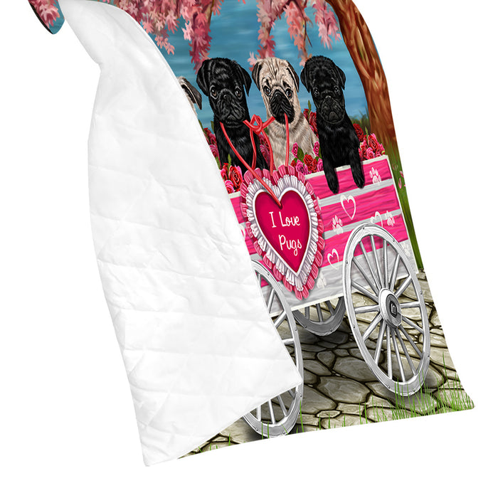 I Love Pug Dogs in a Cart Quilt