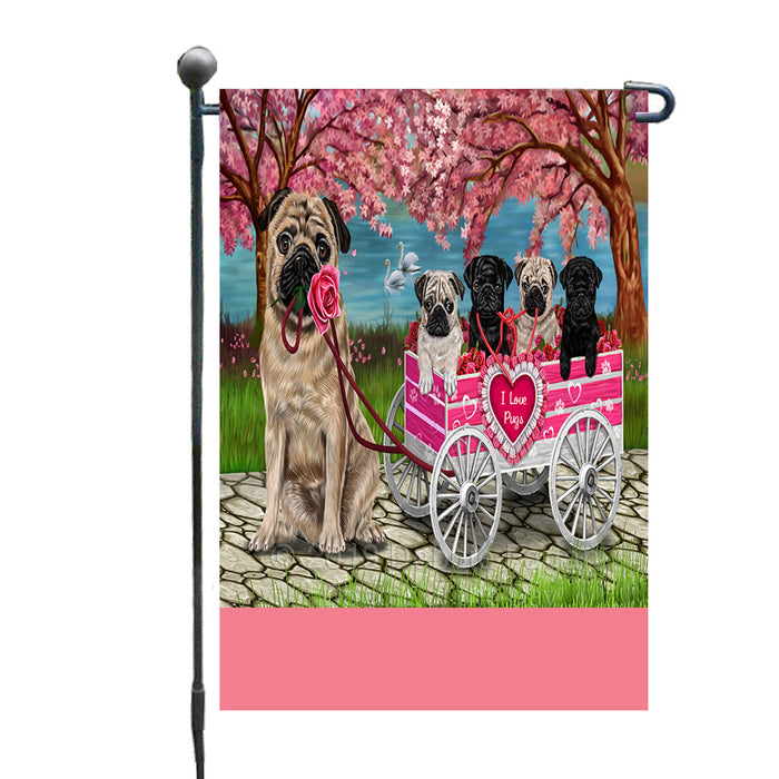 Personalized I Love Pug Dogs in a Cart Custom Garden Flags GFLG-DOTD-A62174