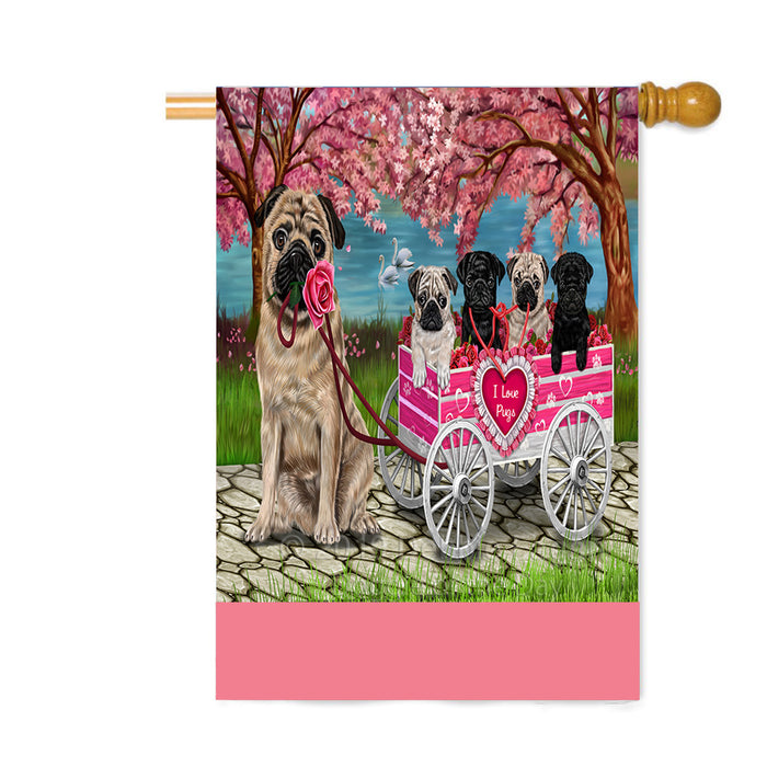 Personalized I Love Pug Dogs in a Cart Custom House Flag FLG-DOTD-A62230