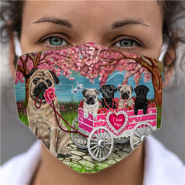 I Love Pug Dogs in a Cart Face Mask FM48170