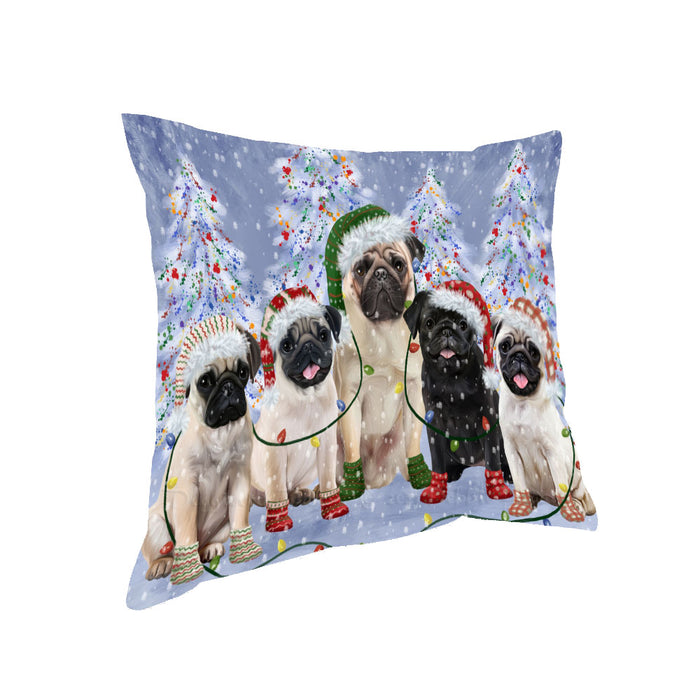 Christmas Lights and Pug Dogs Pillow with Top Quality High-Resolution Images - Ultra Soft Pet Pillows for Sleeping - Reversible & Comfort - Ideal Gift for Dog Lover - Cushion for Sofa Couch Bed - 100% Polyester