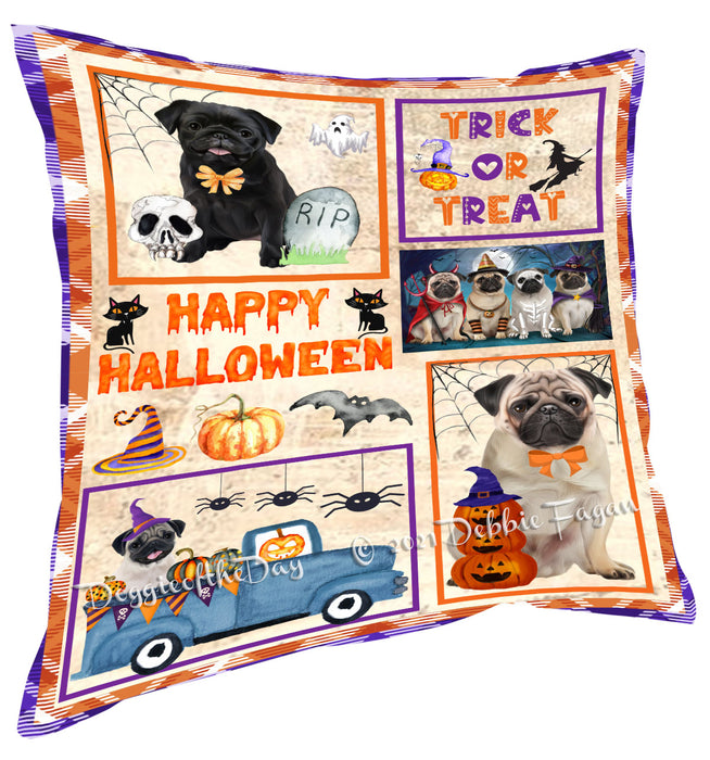 Happy Halloween Trick or Treat Pug Dogs Pillow with Top Quality High-Resolution Images - Ultra Soft Pet Pillows for Sleeping - Reversible & Comfort - Ideal Gift for Dog Lover - Cushion for Sofa Couch Bed - 100% Polyester