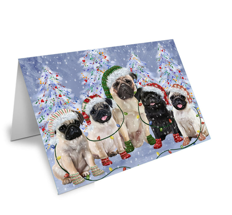 Christmas Lights and Pug Dogs Handmade Artwork Assorted Pets Greeting Cards and Note Cards with Envelopes for All Occasions and Holiday Seasons
