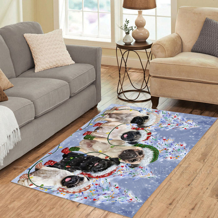 Christmas Lights and Pug Dogs Area Rug - Ultra Soft Cute Pet Printed Unique Style Floor Living Room Carpet Decorative Rug for Indoor Gift for Pet Lovers