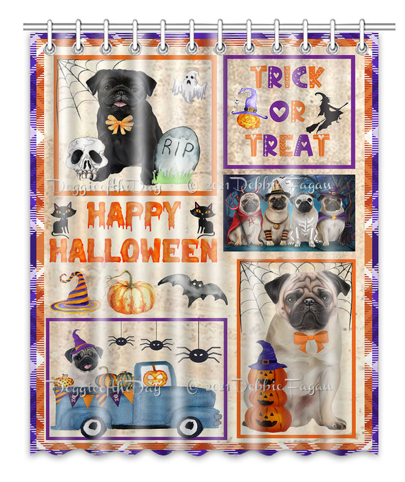 Happy Halloween Trick or Treat Pug Dogs Shower Curtain Bathroom Accessories Decor Bath Tub Screens