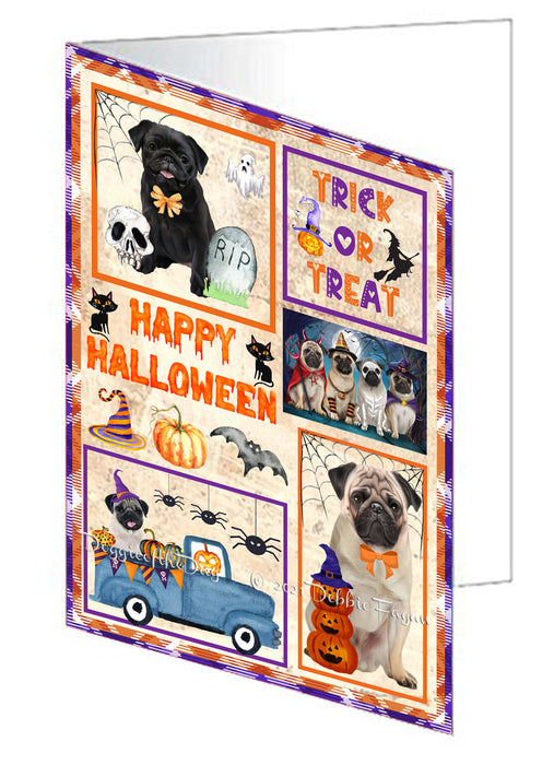 Happy Halloween Trick or Treat Pug Dogs Handmade Artwork Assorted Pets Greeting Cards and Note Cards with Envelopes for All Occasions and Holiday Seasons GCD76577