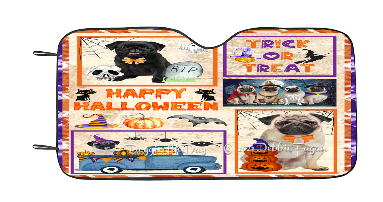 Happy Halloween Trick or Treat Pug Dogs Car Sun Shade Cover Curtain