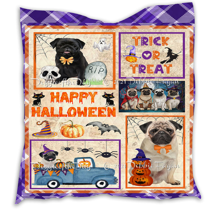 Happy Halloween Trick or Treat Pumpkin Pug Dogs Lightweight Soft Bedspread Coverlet Bedding Quilt QUILT61031