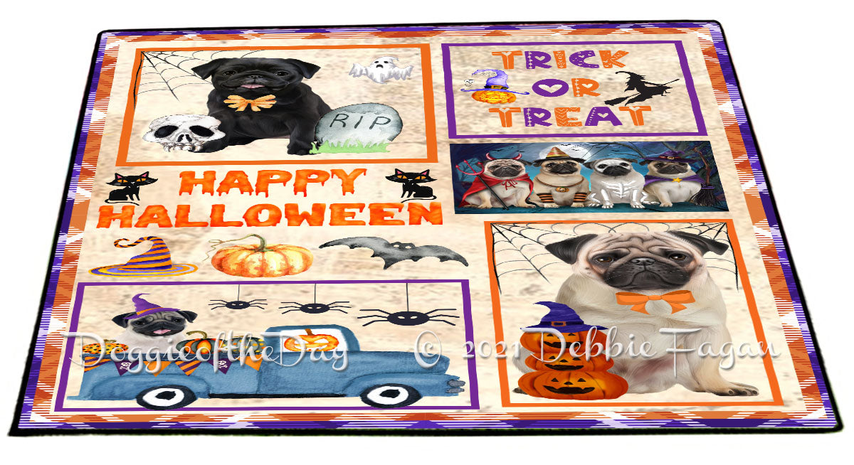Happy Halloween Trick or Treat Pug Dogs Indoor/Outdoor Welcome Floormat - Premium Quality Washable Anti-Slip Doormat Rug FLMS58174