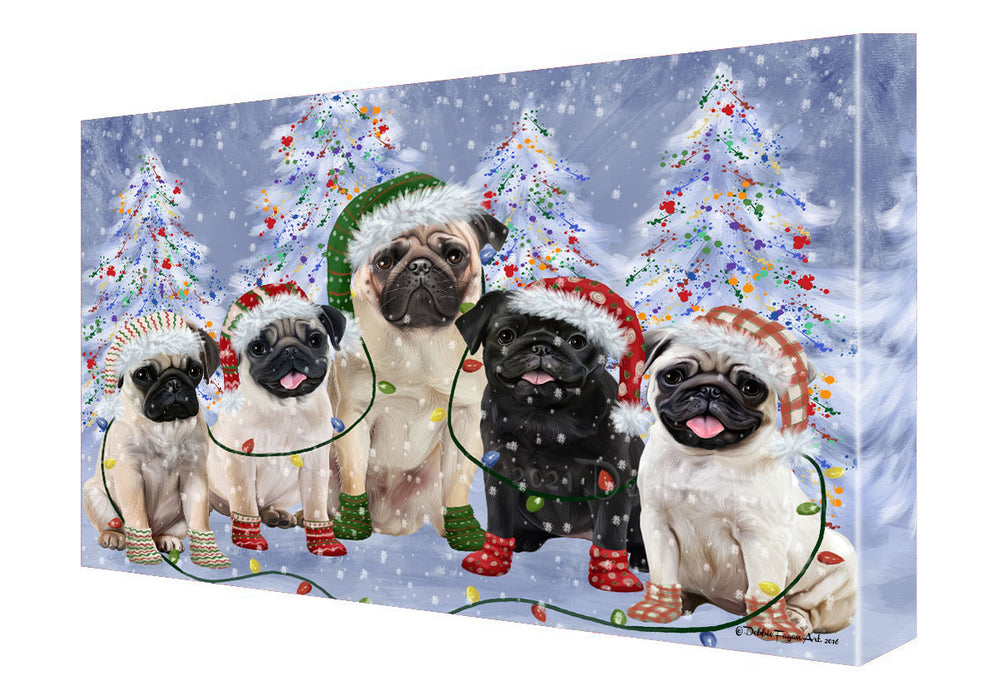 Christmas Lights and Pug Dogs Canvas Wall Art - Premium Quality Ready to Hang Room Decor Wall Art Canvas - Unique Animal Printed Digital Painting for Decoration