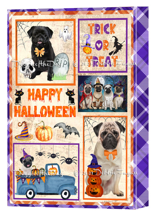 Happy Halloween Trick or Treat Pug Dogs Canvas Wall Art Decor - Premium Quality Canvas Wall Art for Living Room Bedroom Home Office Decor Ready to Hang CVS150749