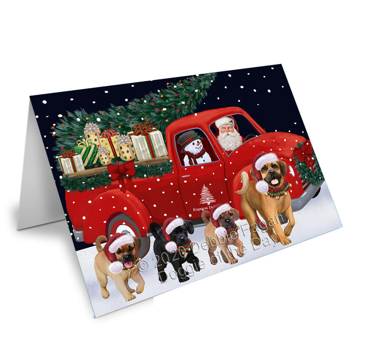 Christmas Express Delivery Red Truck Running Puggle Dogs Handmade Artwork Assorted Pets Greeting Cards and Note Cards with Envelopes for All Occasions and Holiday Seasons GCD75203
