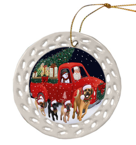 Christmas Express Delivery Red Truck Running Puggle Dog Doily Ornament DPOR59290
